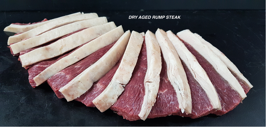 Sliced dry aged rump steak